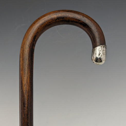 1919 British Antique Lightweight Men's Walking Stick Sterling Silver Decoration Brown Shaft 90cm